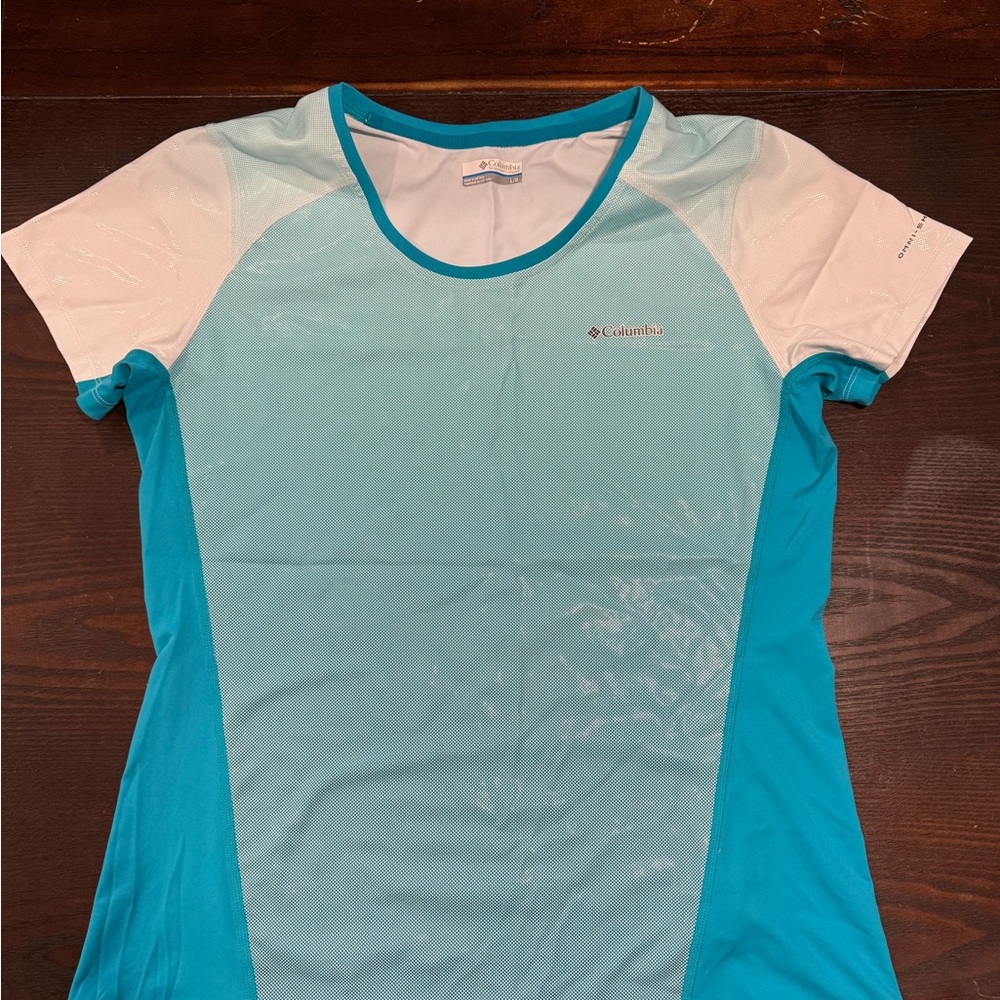 Columbia Blue and White Raglan Tee Fitted Short Sleeve